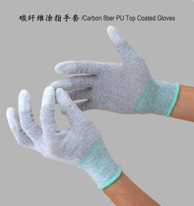 Carbon Fiber Antistatic ESD Safe PU Finger Coated Top Fit Gloves