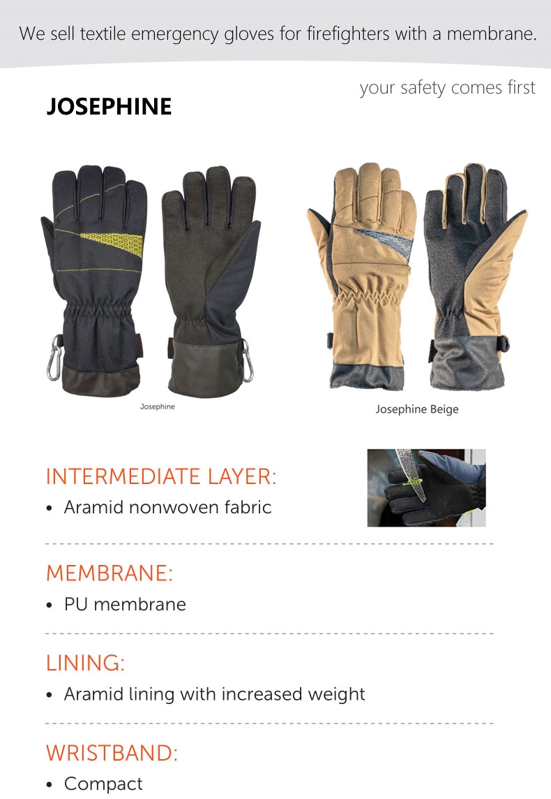 4-Layer Design Breathable Aramid Fabric Heat Resistant Flame Retardant Josephine Beige Firefighter Safety Gloves