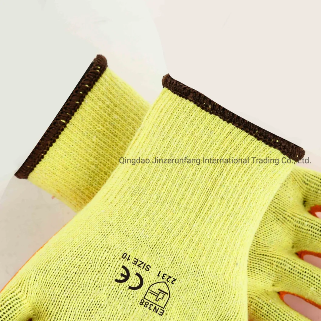 Anti-Static Industrial Orange Latex Coated Rubber 10g Yellow Polyester Working Safety Work Hand Gloves